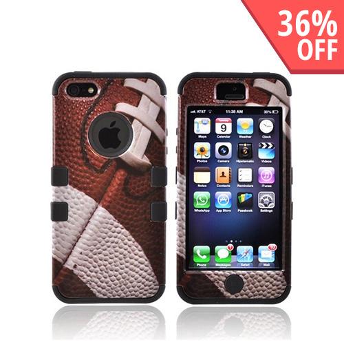 Apple iPhone 5 Hard Case Over Silicone - Brown/ White Football