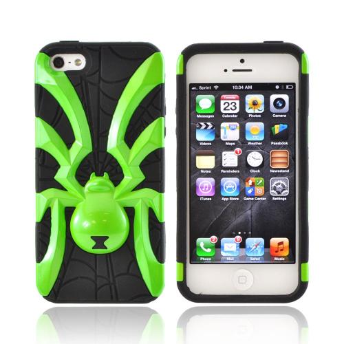 Apple iPhone 5/5S Hard Case Over Silicone - Lime Green Spider on Black