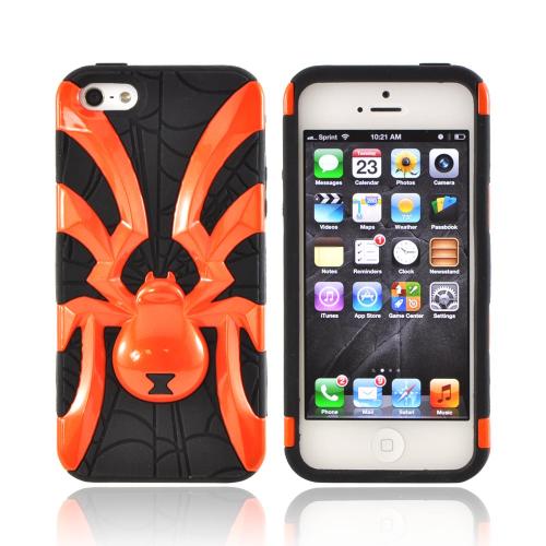 Apple iPhone 5/5S Hard Case Over Silicone - Orange Spider on Black