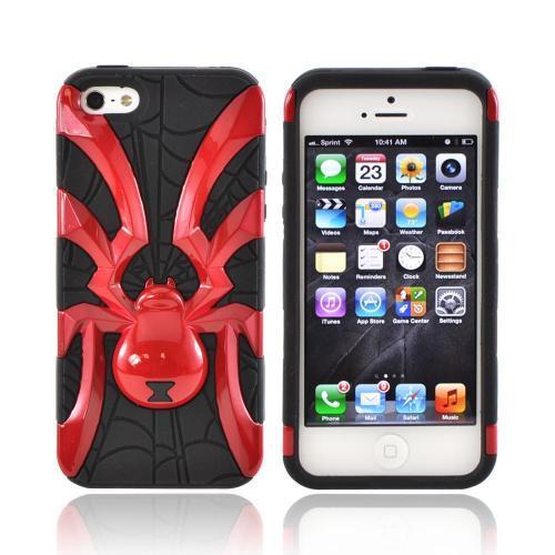 Apple iPhone 5/5S Hard Case Over Silicone - Red Spider on Black