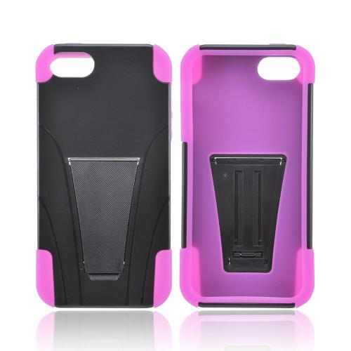 Apple iPhone 5/5S Hard Case Over Silicone w/ Stand - Black/ Hot Pink