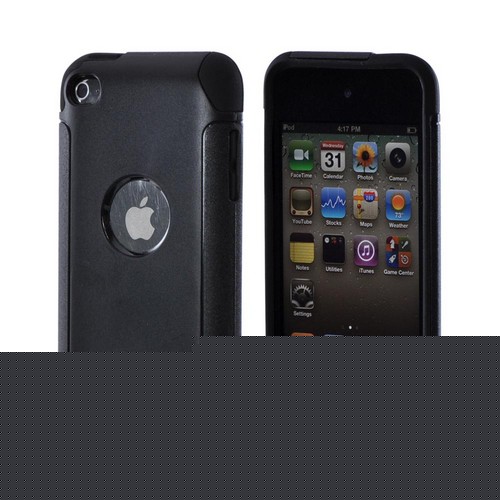 Black Hard Case on Silicone for Apple iPod Touch 4