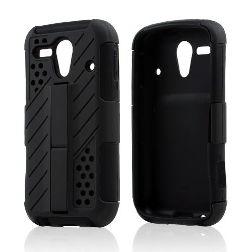 Black Rubberized Shell w/ Kickstand over Black Silicone Skin for Kyocera Hydro Edge