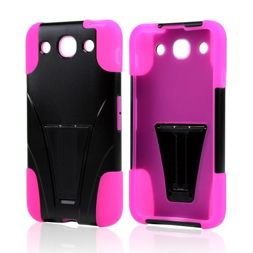 Black Hard Cover w/ Kickstand on Hot Pink Silicone Case for LG Optimus G Pro