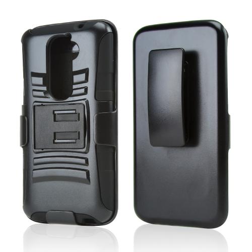 Black Hard Case w/ Kickstand on Silicone Skin Case w/ Holster for LG G2 (All Carriers!)