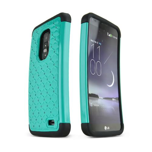 Dark Mint LG G Flex Hard Cover w/ Bling Over Black Silicone Skin Case
