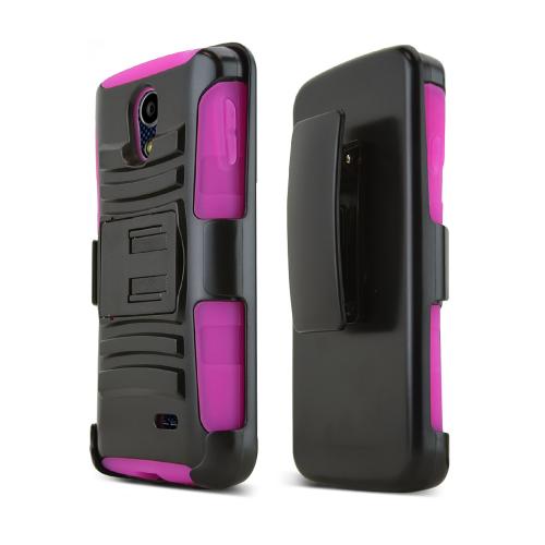Black LG Lucid 3 Hard Case w/ Kickstand on Hot Pink Silicone Skin Case w/ Holster Black LG Lucid 3 Hard Case w/ Kickstand on Hot Pink Silicone Skin Case w/ Holster
