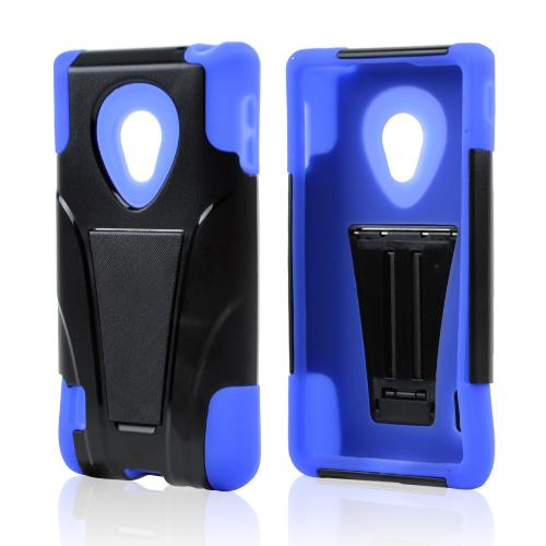 Black Hard Cover w/ Kickstand on Blue Silicone Skin Case for LG Lucid 2