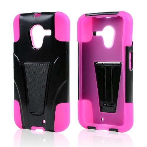 Black Hard Cover w/ Kickstand on Hot Pink Silicone Skin Case for Motorola Moto X(2013 1st Gen) Black Hard Cover w/ Kickstand on Hot Pink Silicone Skin Case for Motorola Moto X(2013 1st Gen)