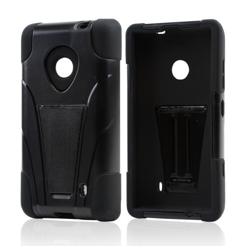 Black Hard Cover w/ Kickstand Over Black Silicone Skin Case for Nokia Lumia 521