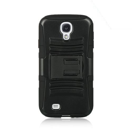 Black Hard Shell w/ Kickstand Over Black Silicone for Samsung Galaxy S4