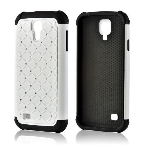 White Hard Cover w/ Bling Over Black Silicone for Samsung Galaxy S4