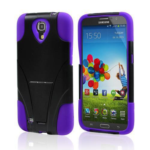 Black Hard Case w/ Kickstand on Purple Silicone Skin Case for Samsung Galaxy Mega 6.3