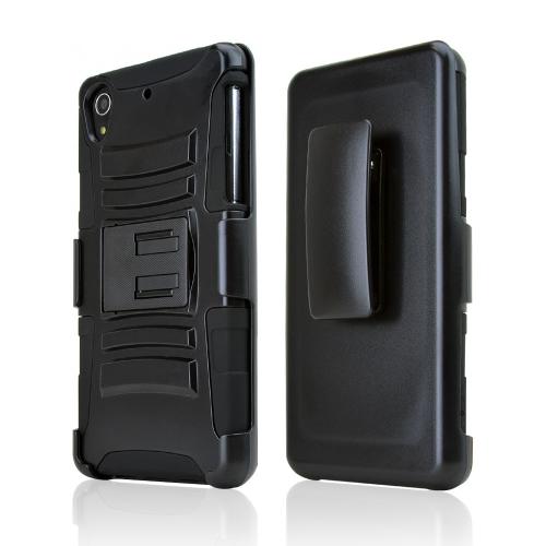 Black Hard Case w/ Kickstand on Black Silicone Skin Case w/ Holster for Sony Xperia Z2