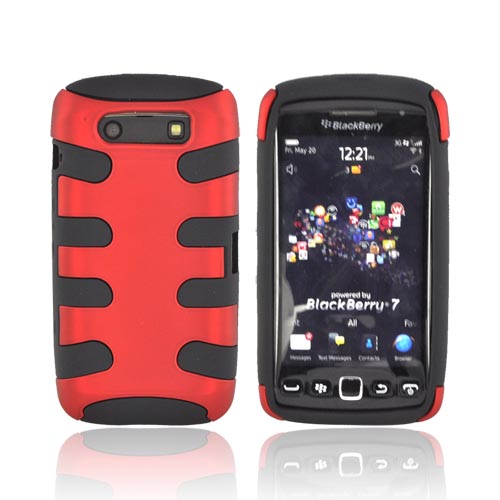 Blackberry Torch 9860 9850 Hard Rubberized Fishbone on Silicone Case - Red/ Black