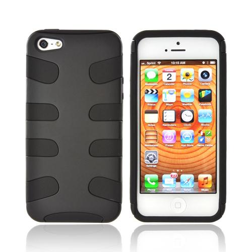 Apple iPhone 5/5S Rubberized Hard Fishbone on Silicone Case - Black