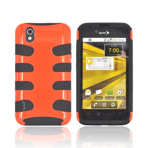 LG Marquee LS855 Hard Fishbone on Silicone Case - Orange/ Black