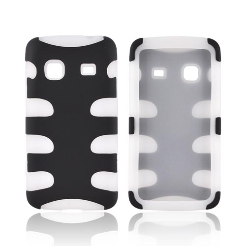 Samsung Galaxy Prevail M820 Hard Rubberized Fish Bone on Silicone Case - Black on Frost White