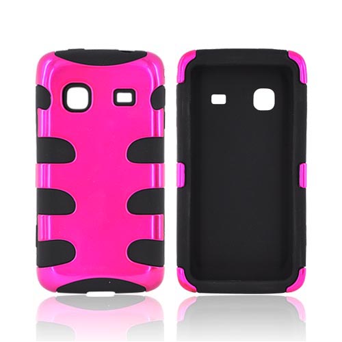 Samsung Galaxy Prevail M820 Hard Rubberized Fish Bone on Silicone Case - Hot Pink on Black