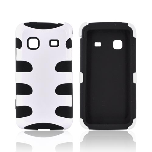 Samsung Galaxy Prevail M820 Hard Rubberized Fish Bone on Silicone Case - White on Black