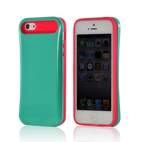 Hot Pink/ Turquoise Hard Cover on Silicone Case for Apple iPhone 5/5S