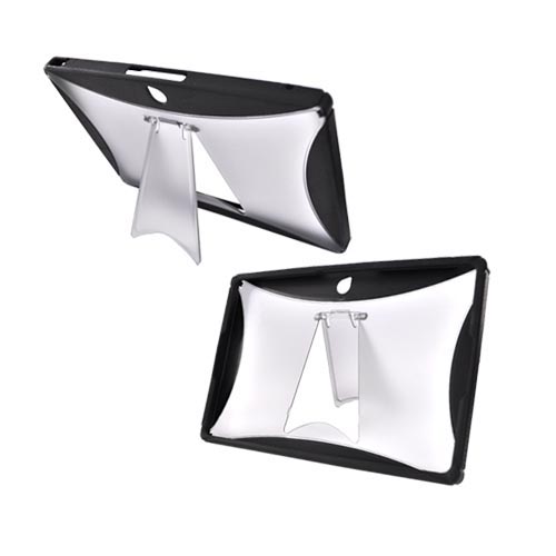 Blackberry PlayBook Hard Case w/ Gummy Silicone Boarder & Kickstand - Black/Frost White