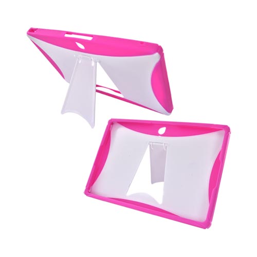 Blackberry PlayBook Hard Case w/ Gummy Silicone Border & Kickstand - White/ Pink