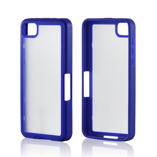 Matte Blue/ Frost White Hard Case w/ Crystal Silicone Border for BlackBerry Z10