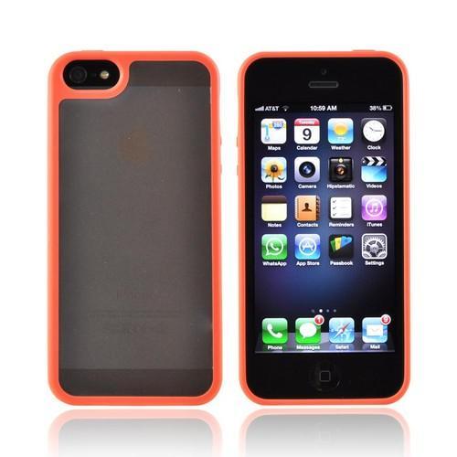 Apple iPhone 5/5S Hard Back w/ Gummy Silicone Border - Frost White/ Orange