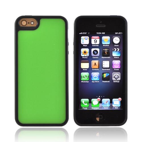 Apple iPhone 5/5S Hard Back w/ Gummy Silicone Border - Neon Green/ Black