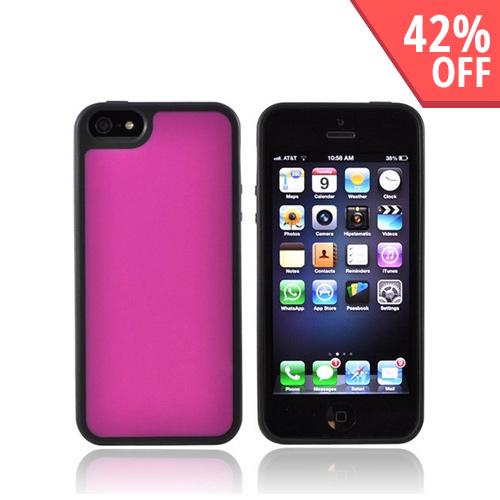 Apple iPhone 5/5S Hard Back w/ Gummy Silicone Border - Hot Pink/ Black