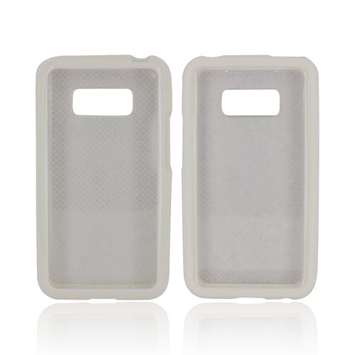 LG Optimus Elite Hard Back Case w/ Gummy Crystal Silicone Lining - White/ Frost White