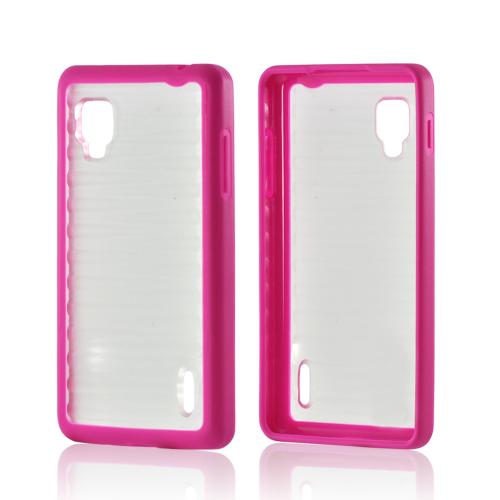 Hot Pink/ Clear Hard Case w/ Gummy Silicone Border for LG Optimus G (Sprint)