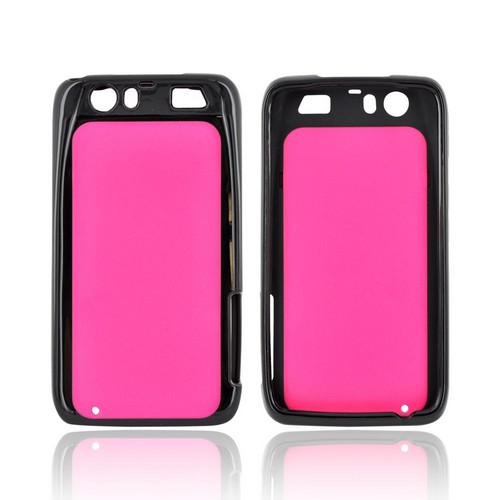 Motorola Atrix HD Hard Back Case w/ Gummy Crystal Silicone Lining - Hot Pink/ Black