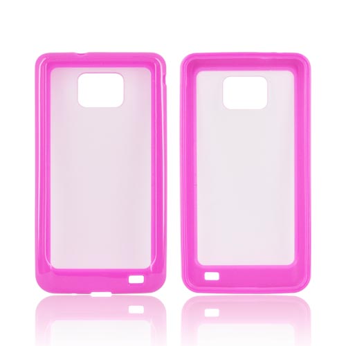 AT&T Samsung Galaxy S2 Hard Back Case w/ Gummy Crystal Silicone Lining - Hot Pink/ Clear