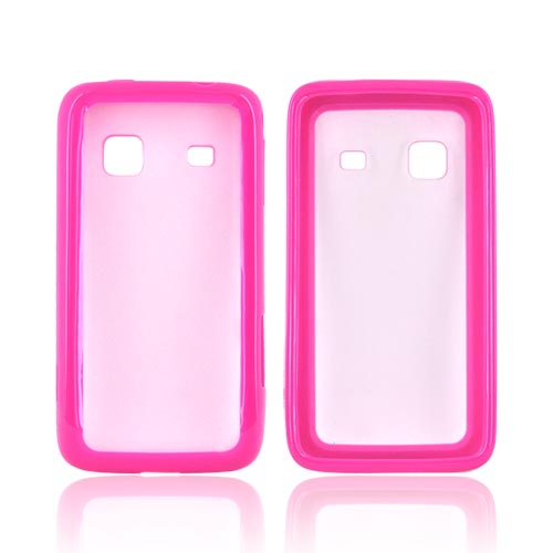 Samsung Galaxy Prevail M820 Hard Back w/ Gummy Crystal Silicone Lining - Clear/ Hot Pink