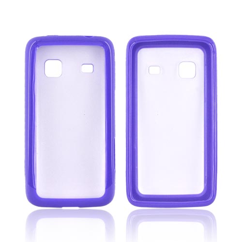 Samsung Galaxy Prevail M820 Hard Back w/ Gummy Crystal Silicone Lining - Clear/ Purple