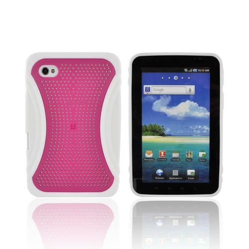 Samsung Galaxy Tab P1000 Hard Case w/ Gummy Crystal Silicone Lining - Xmatrix Hot Pink/ White