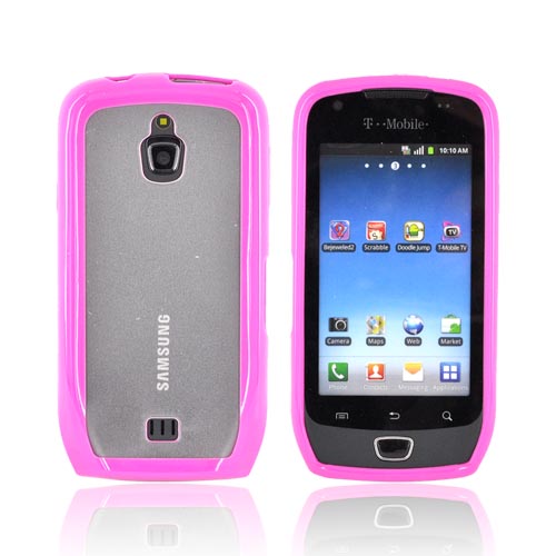 Samsung Exhibit T759 Hard Back w/ Gummy Silicone Lining - Hot Pink/ Clear