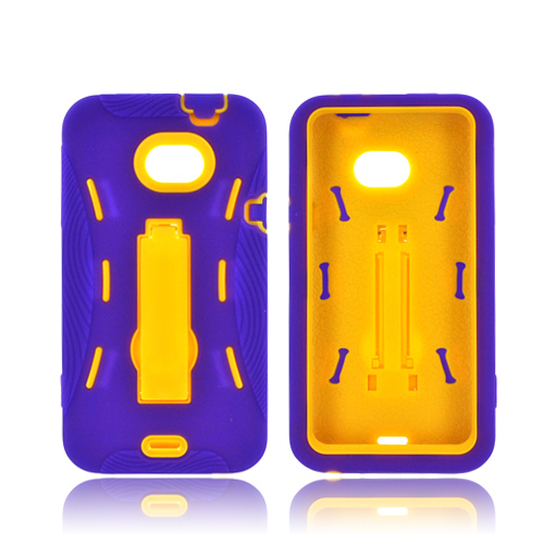HTC EVO 4G LTE Silicone Over Hard Case w/ Kickstand - Purple/ Yellow