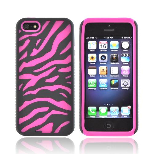 Apple iPhone 5/5S Zebra Shell on Silicone Case - Black/ Hot Pink Zebra