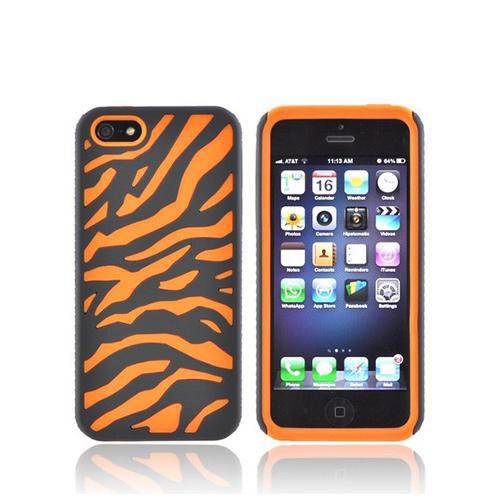 Apple iPhone 5/5S Zebra Shell on Silicone Case - Black/ Orange Zebra