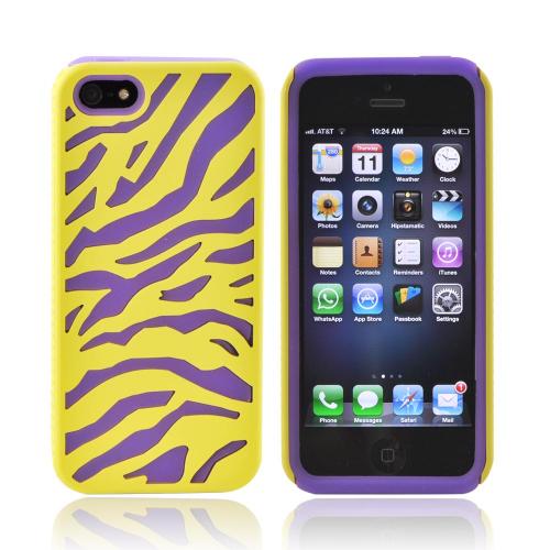 Apple iPhone 5/5S Zebra Shell on Silicone Case - Yellow/ Purple