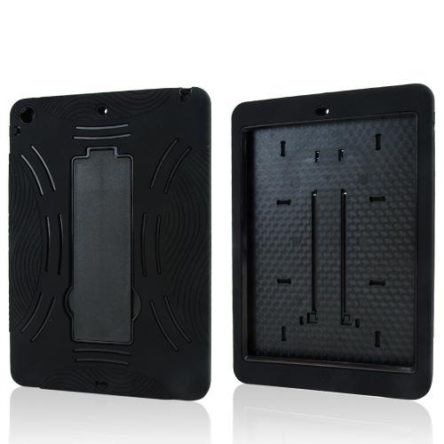 Black Silicone Skin on Black Hard Case w/ Kickstand for Apple iPad Air
