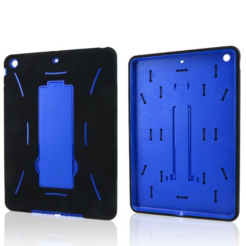 Black Silicone Skin on Blue Hard Case w/ Kickstand for Apple iPad Air