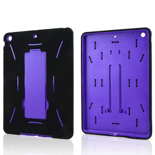 Black Silicone Skin on Purple Hard Case w/ Kickstand for Apple iPad Air