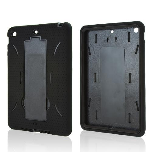 Black Silicone Skin Case on Black Hard Case w/ Kickstand for Apple iPad Mini 2/3