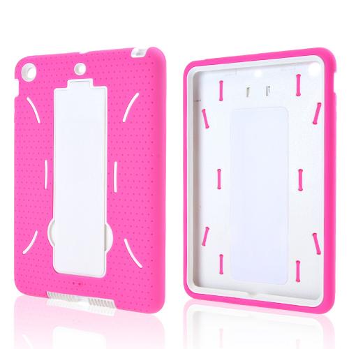 Hot Pink Silicone Skin Case on White Hard Case for Apple iPad Mini 2
