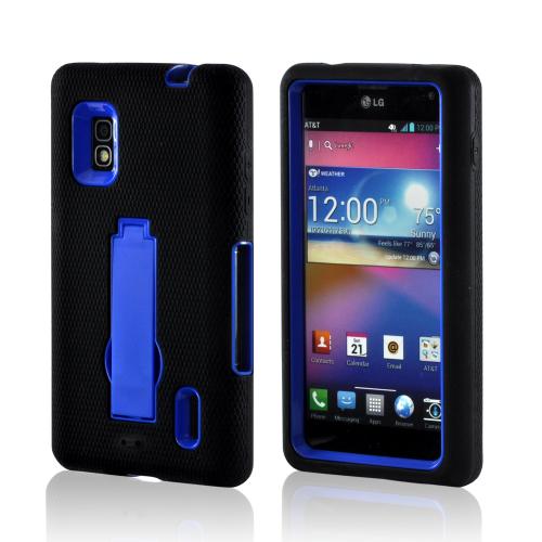 Black Silicone on Blue Hard Case w/ Kickstand for LG Optimus G (AT&T)