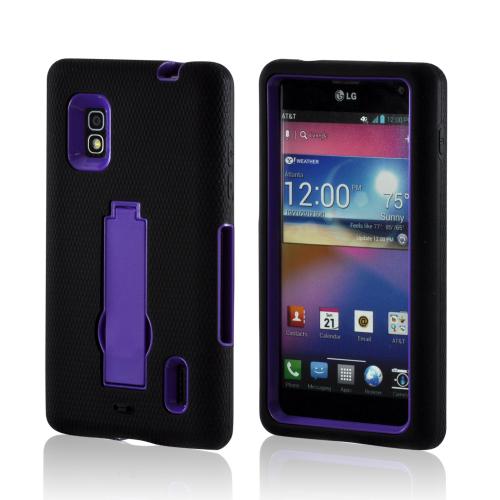 Black Silicone on Purple Hard Case w/ Kickstand for LG Optimus G (AT&T)